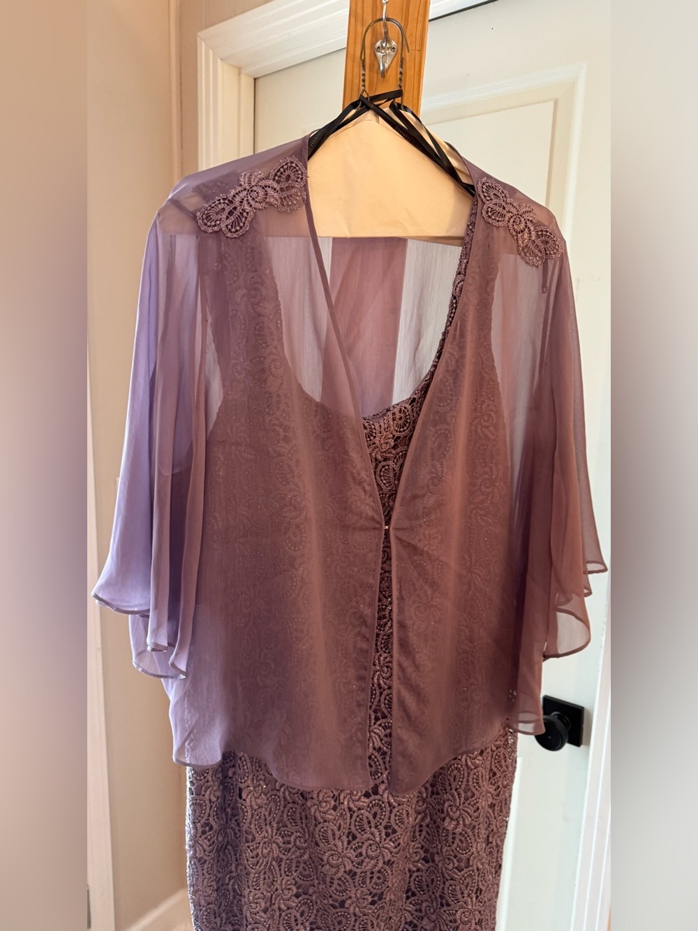 Ignite Evenings Purple Floral Lace Sheath Scoop Neck Knee Dress + Jacket 24W
